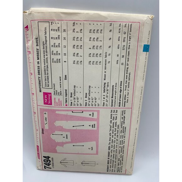 Simplicity Misses Maternity Dress Sewing Pattern Sz 12 7494 - Picture 3 of 4